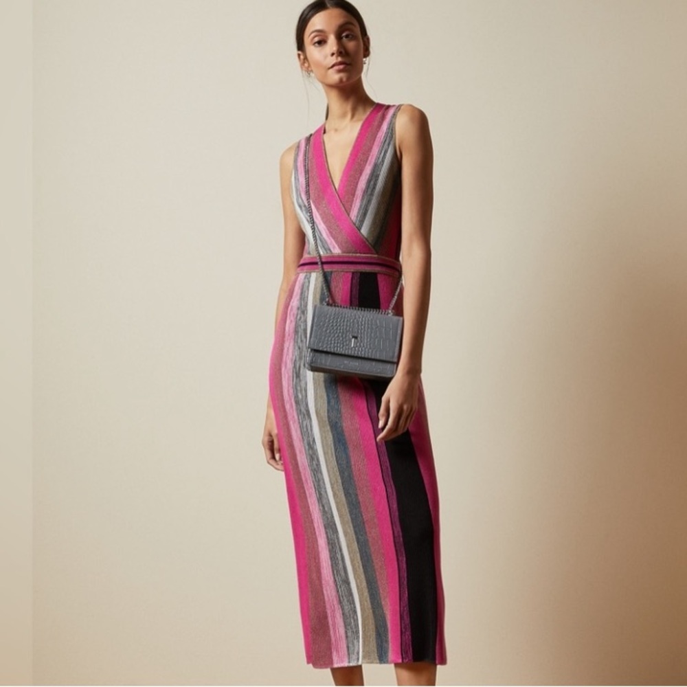 Striped Pink and Gray Sleeveless Dress